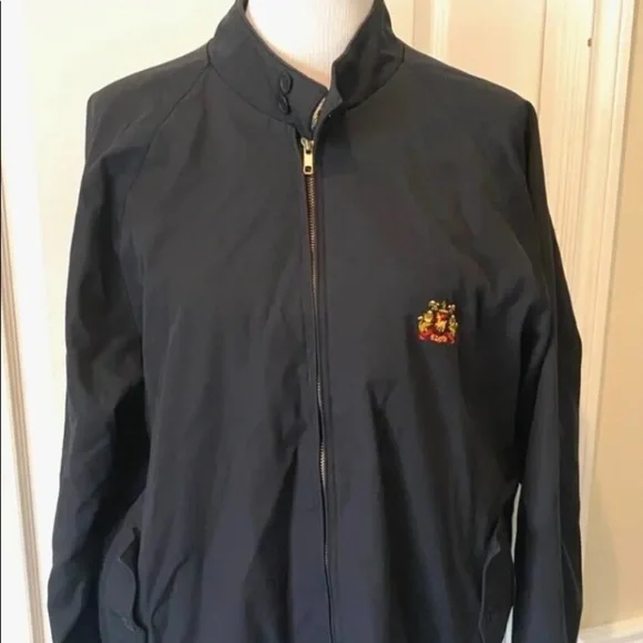 Mens Vintage Izod Sz Large Jacket Coat Lightweight Black Plaid Logo Crest EUC